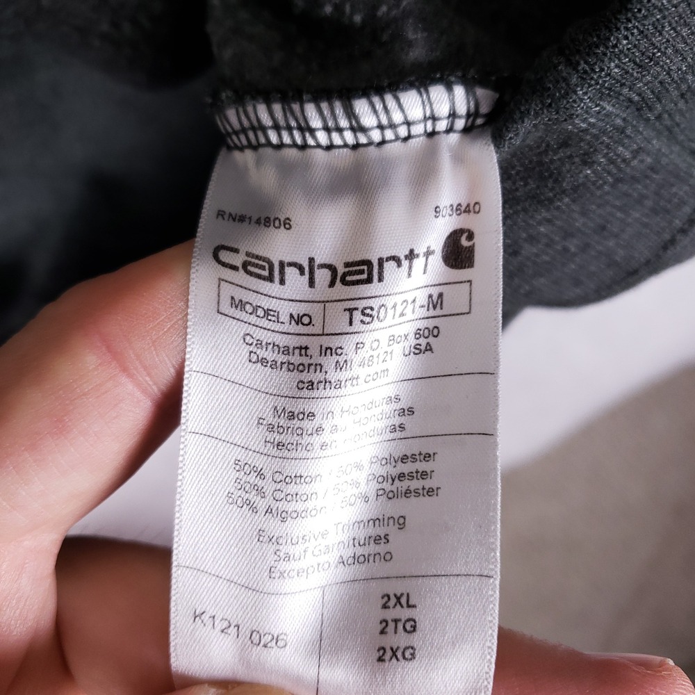 Carhartt Hoodie Mens 2XL Loose Fit K121 Pullover Carbon Gray Workwear Sweatshirt - Picture 7 of 10